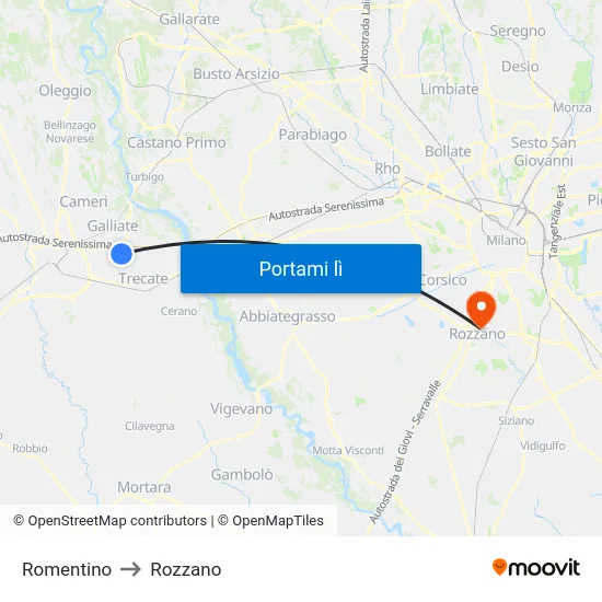 Romentino to Rozzano map