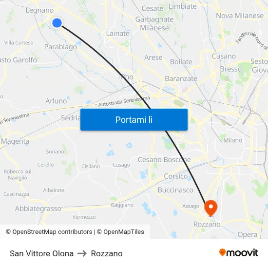 San Vittore Olona to Rozzano map