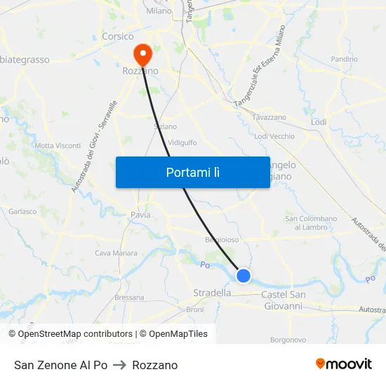 San Zenone Al Po to Rozzano map
