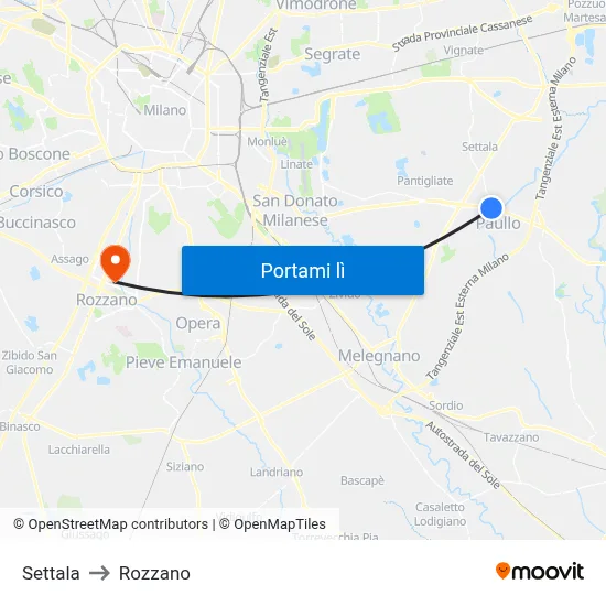 Settala to Rozzano map