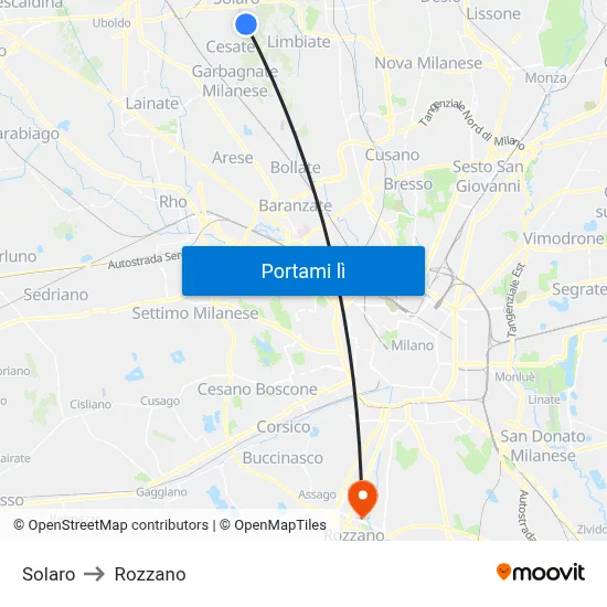Solaro to Rozzano map