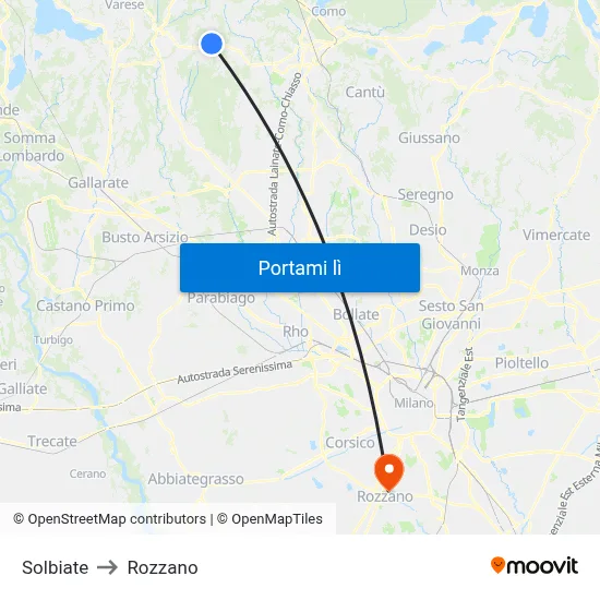 Solbiate to Rozzano map