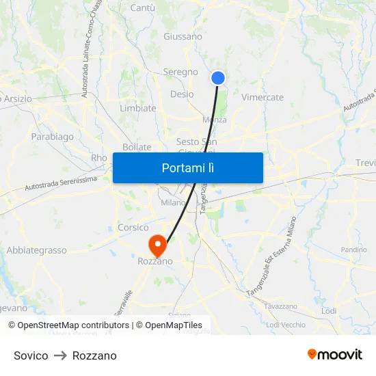 Sovico to Rozzano map