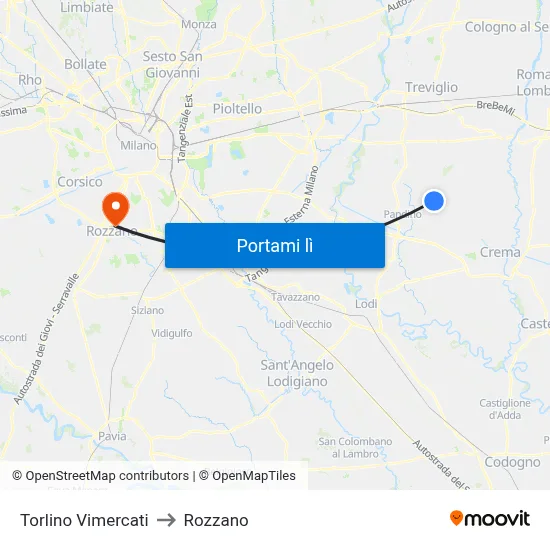 Torlino Vimercati to Rozzano map