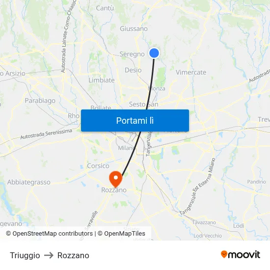 Triuggio to Rozzano map