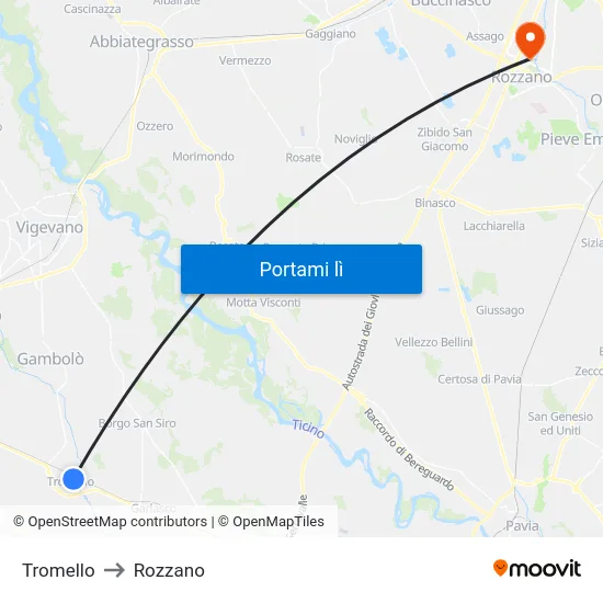 Tromello to Rozzano map