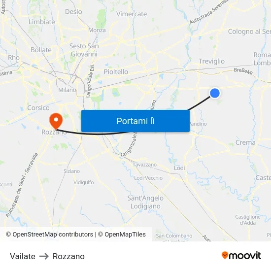 Vailate to Rozzano map