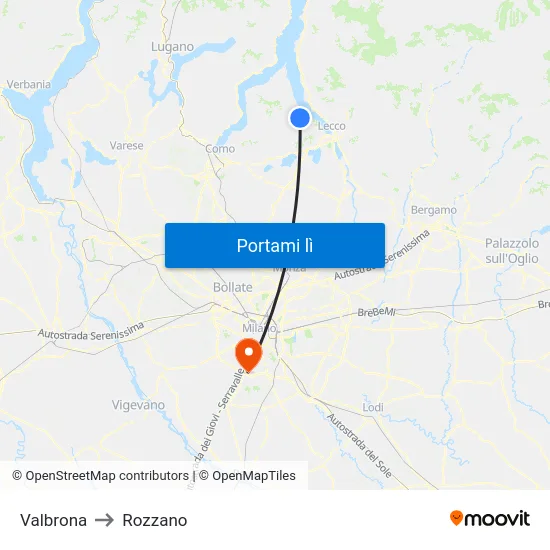 Valbrona to Rozzano map