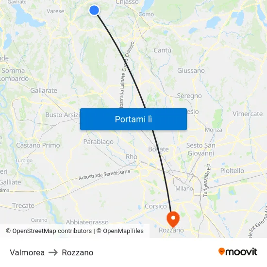 Valmorea to Rozzano map