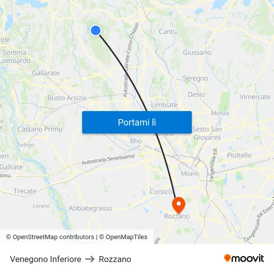 Venegono Inferiore to Rozzano map