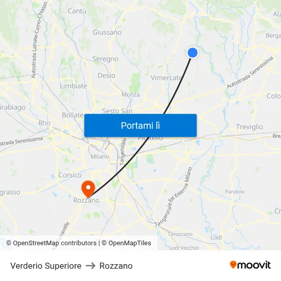 Verderio Superiore to Rozzano map