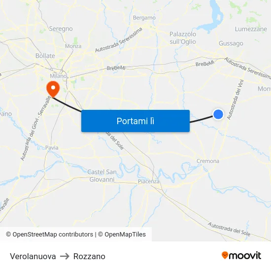 Verolanuova to Rozzano map