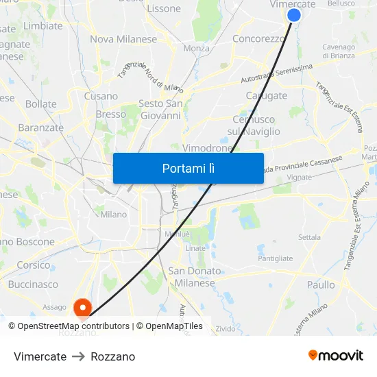 Vimercate to Rozzano map