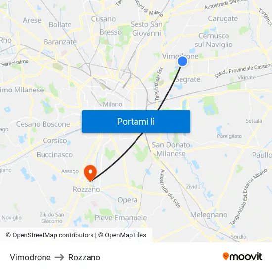Vimodrone to Rozzano map