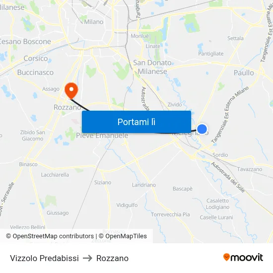 Vizzolo Predabissi to Rozzano map