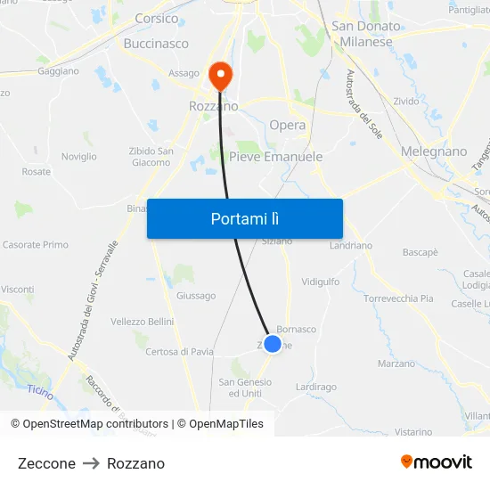 Zeccone to Rozzano map