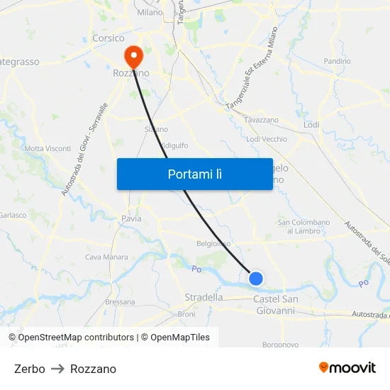 Zerbo to Rozzano map