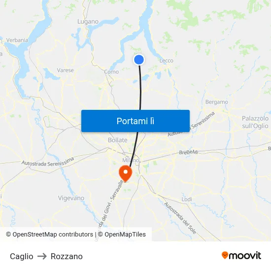 Caglio to Rozzano map