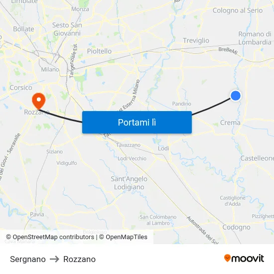 Sergnano to Rozzano map
