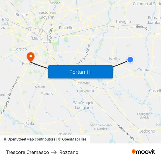 Trescore Cremasco to Rozzano map