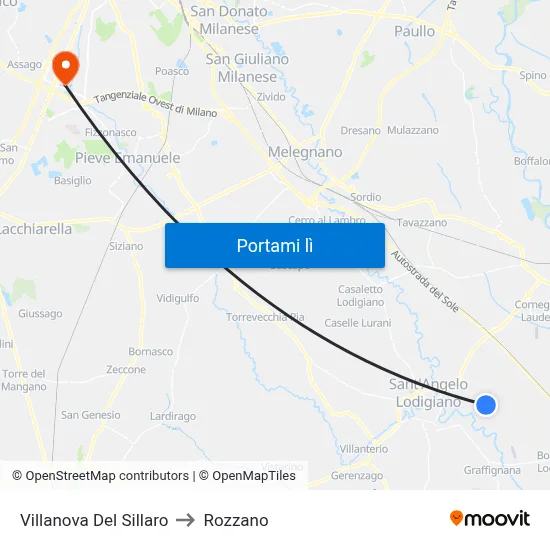 Villanova Del Sillaro to Rozzano map