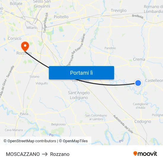 MOSCAZZANO to Rozzano map