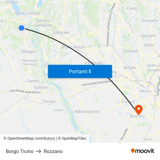 Borgo Ticino to Rozzano map