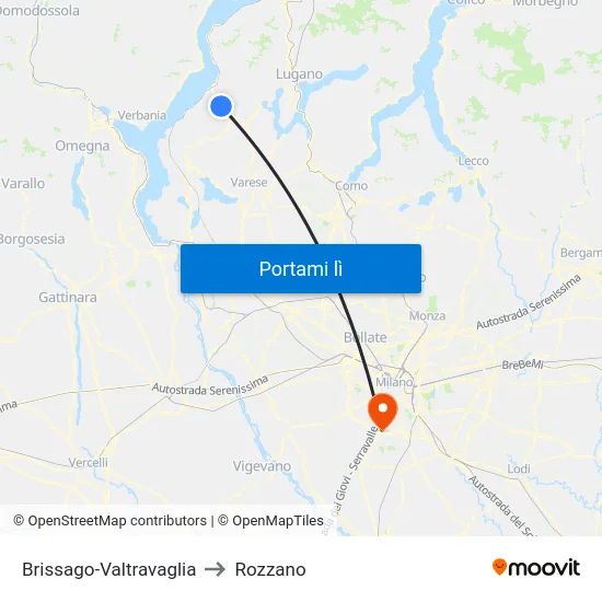 Brissago-Valtravaglia to Rozzano map