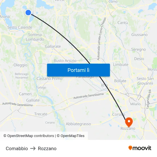 Comabbio to Rozzano map