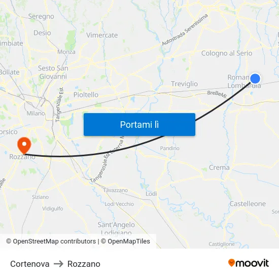 Cortenova to Rozzano map