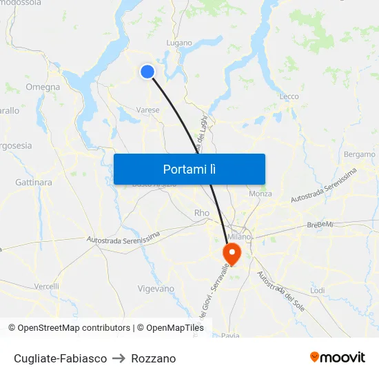 Cugliate-Fabiasco to Rozzano map