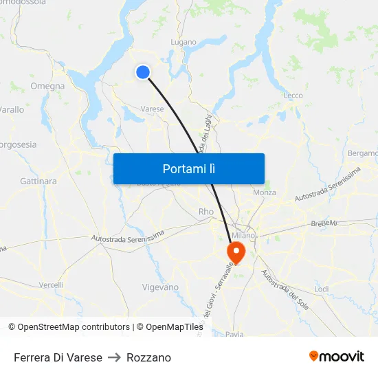 Ferrera Di Varese to Rozzano map