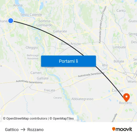 Gattico to Rozzano map