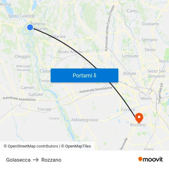 Golasecca to Rozzano map