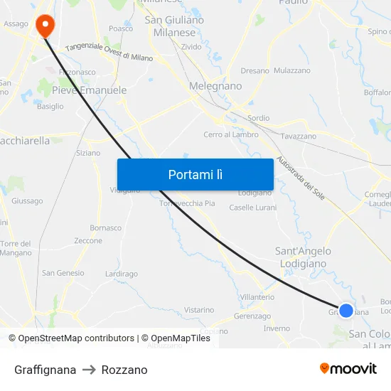 Graffignana to Rozzano map