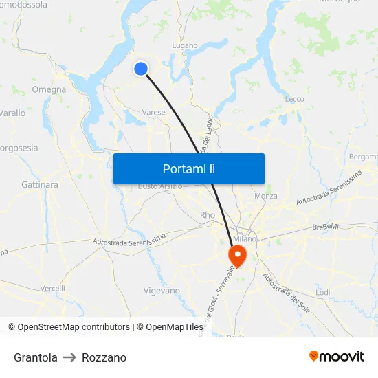Grantola to Rozzano map