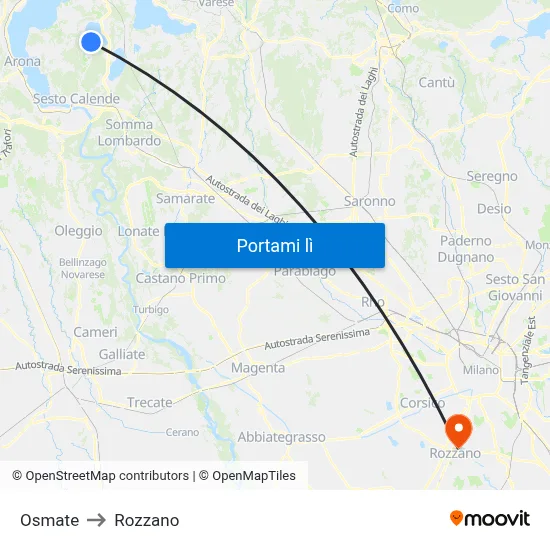 Osmate to Rozzano map