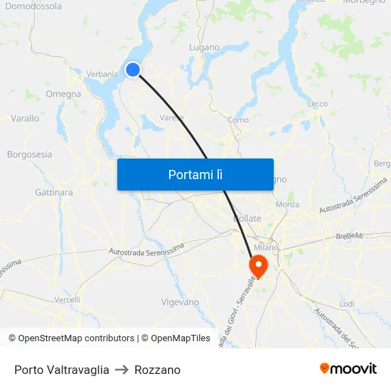 Porto Valtravaglia to Rozzano map