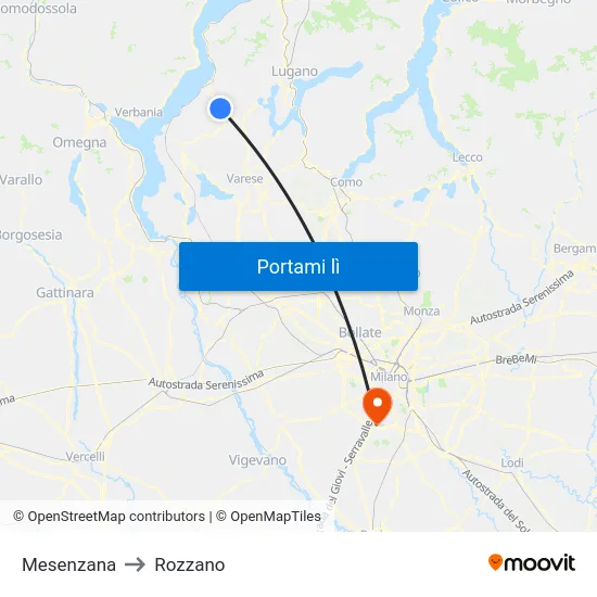Mesenzana to Rozzano map