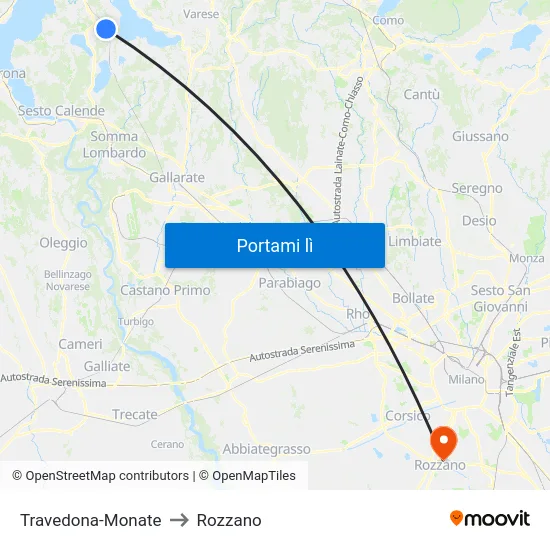 Travedona-Monate to Rozzano map