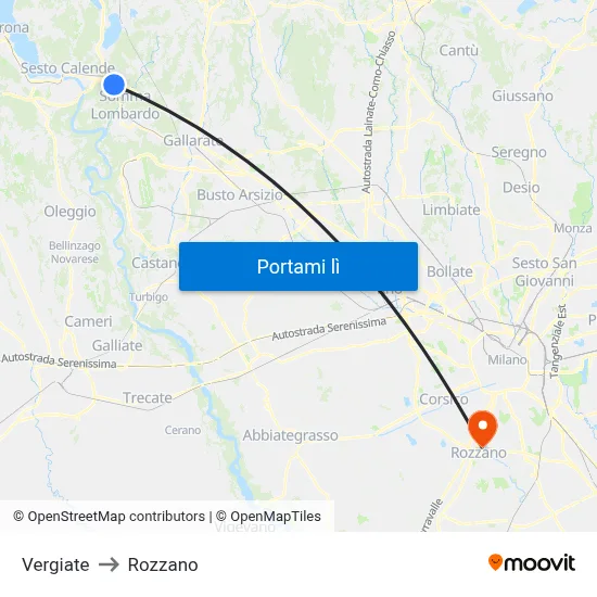 Vergiate to Rozzano map