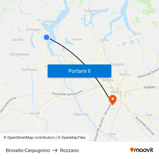 Brovello-Carpugnino to Rozzano map
