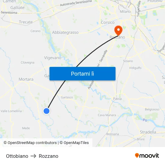 Ottobiano to Rozzano map