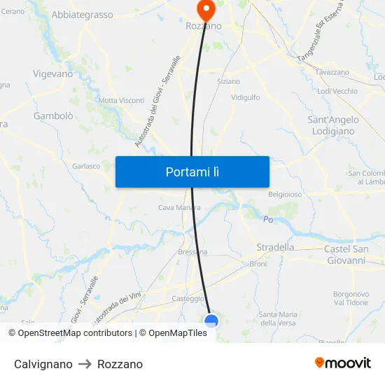 Calvignano to Rozzano map