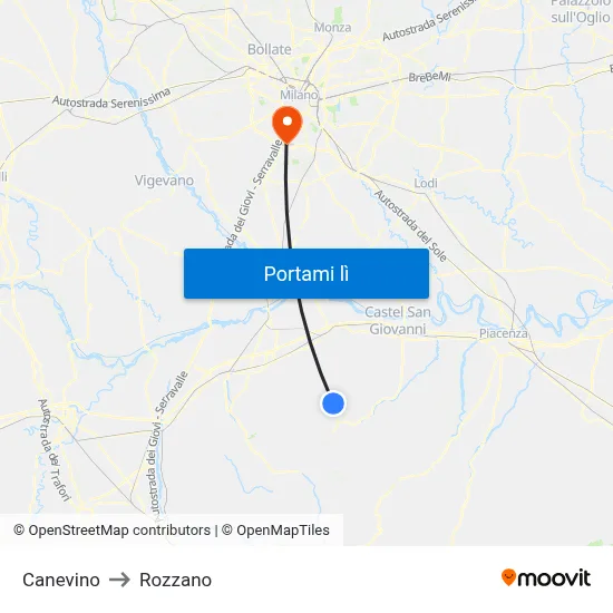 Canevino to Rozzano map