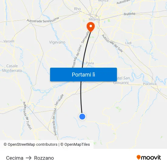 Cecima to Rozzano map