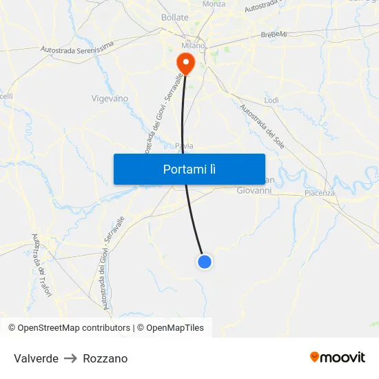 Valverde to Rozzano map