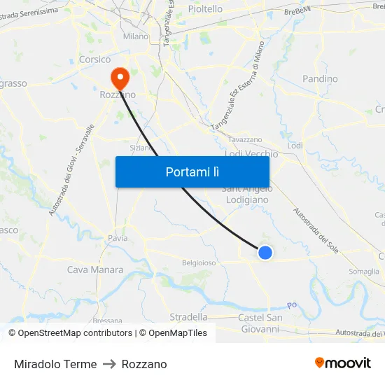 Miradolo Terme to Rozzano map