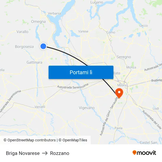 Briga Novarese to Rozzano map