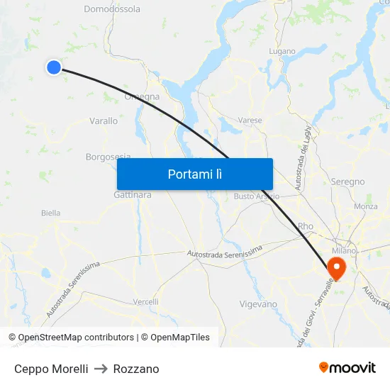 Ceppo Morelli to Rozzano map